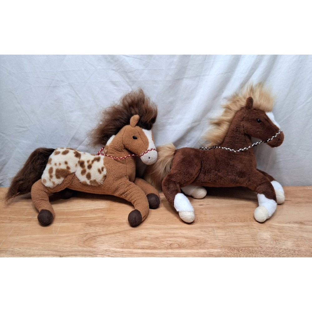 Lot of 2 Douglas Cuddle Toy Plush Horse Pony Stuffed Appaloosa Wrangler Chestnut